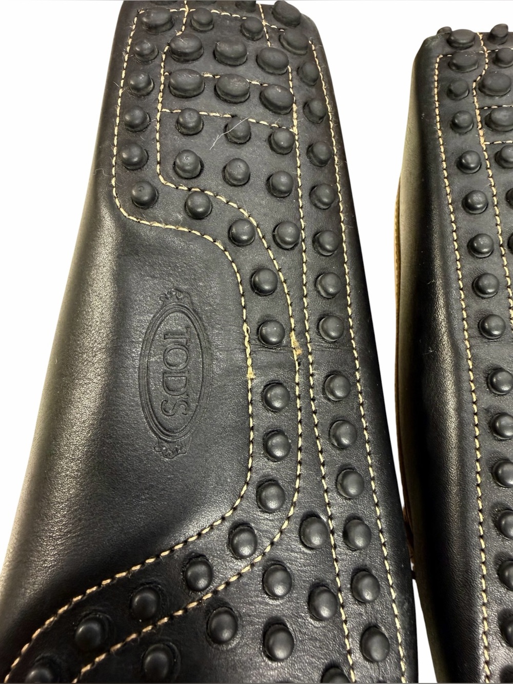 TOD'S Double T Black Leather Gommino Loafers with Tan Trim. NWT Made in Italy - Picture 5 of 7